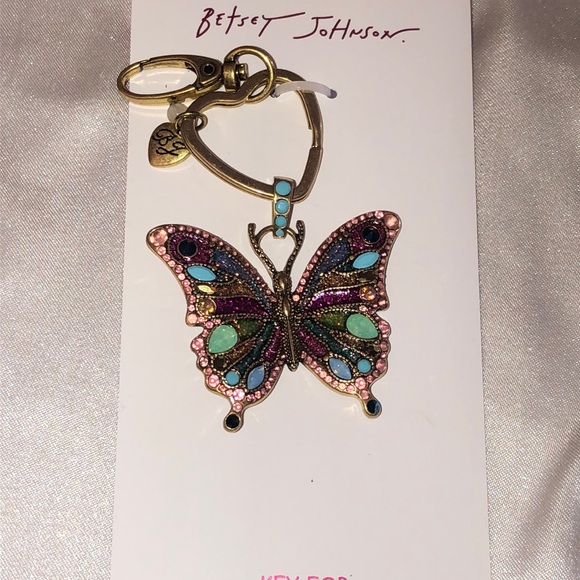 Betsey Johnson Burnished Gold Tone Butterfly Handbag Charm Key Fob Crystal NWT - Picture 2 of 16